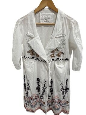 Odd Molly White Embroidered Swiss Dot Dress Beaded Boho Tunic Mini Size 2